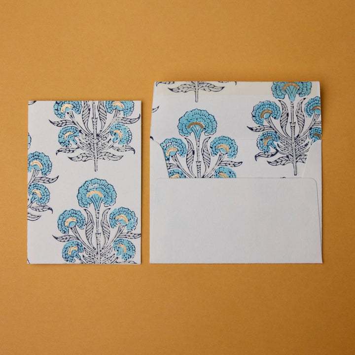 Hand Block Printed Greeting Card - Aurora Blue Opal
