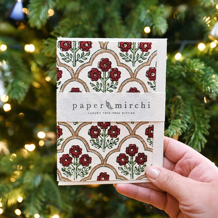 Hand Block Printed Greeting Card - Trellis Cherry