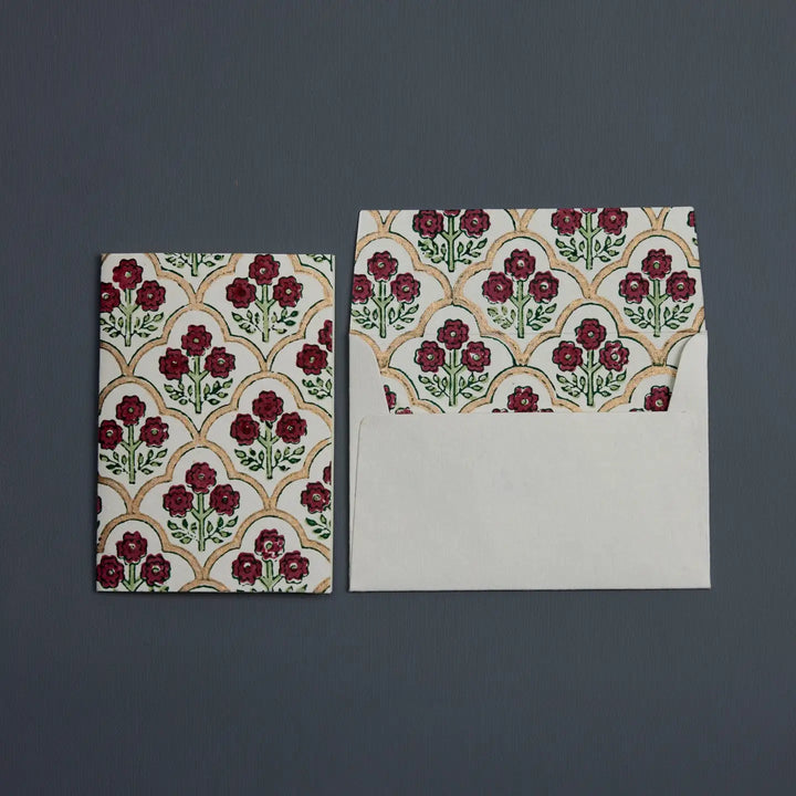 Hand Block Printed Greeting Card - Trellis Cherry