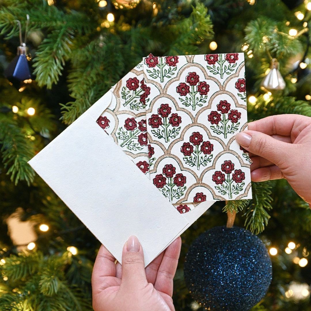Hand Block Printed Greeting Card - Trellis Cherry