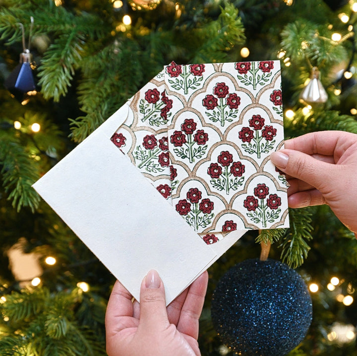 Hand Block Printed Greeting Card - Trellis Cherry