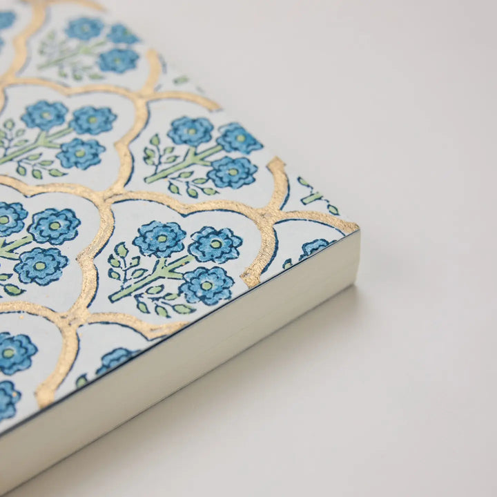 Block Printed Ruled Notebook (A5) - Trellis Indigo