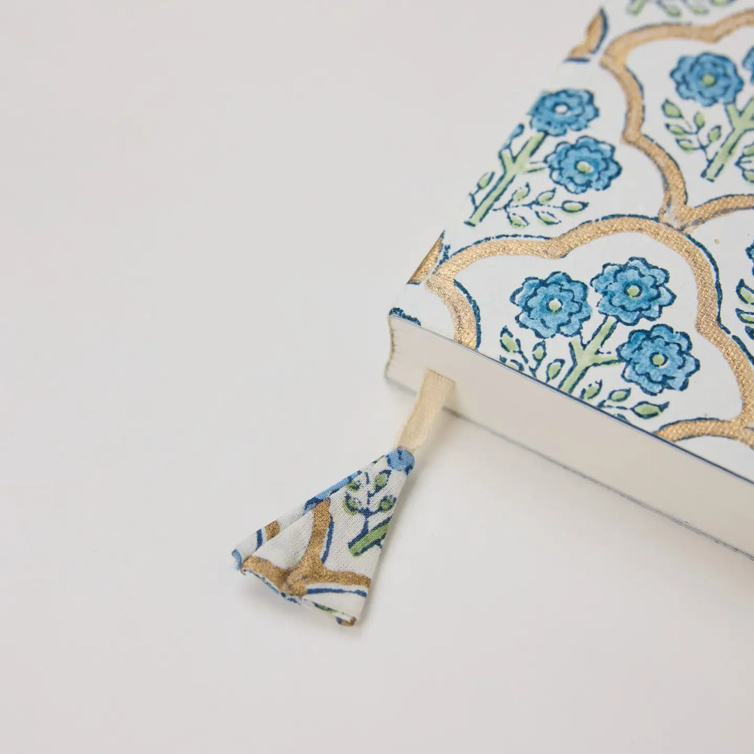 Block Printed Ruled Notebook (A5) - Trellis Indigo