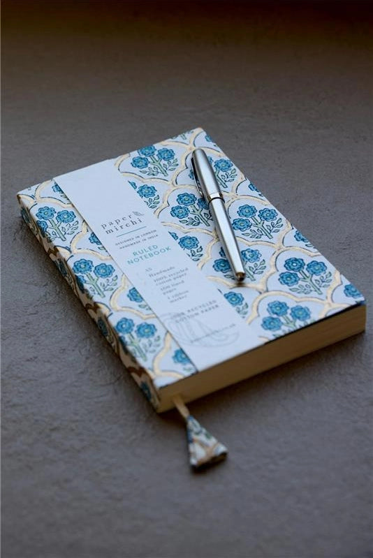 Block Printed Ruled Notebook (A5) - Trellis Indigo