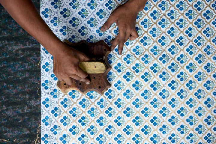 Block Printed Ruled Notebook (A5) - Trellis Indigo