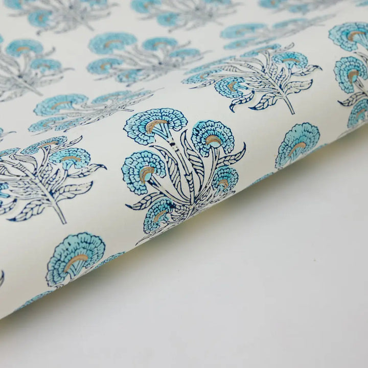 Hand Block Printed Gift Wrap Sheets - Aurora Blue Opal (Roll of 3)