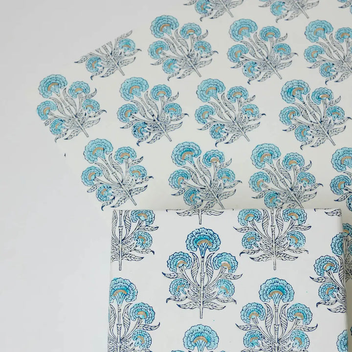 Hand Block Printed Gift Wrap Sheets - Aurora Blue Opal (Roll of 3)