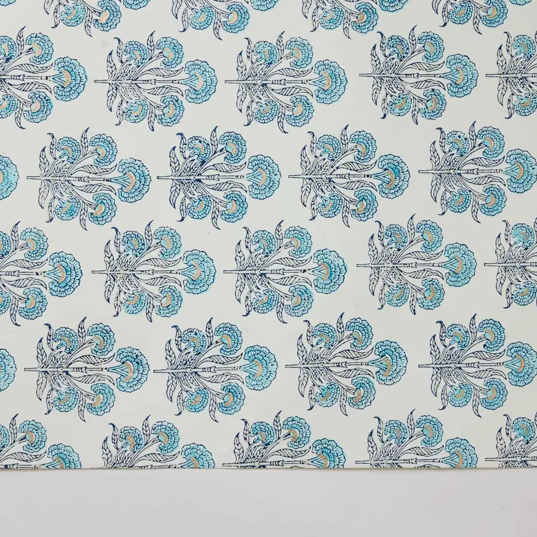 Hand Block Printed Gift Wrap Sheets - Aurora Blue Opal (Roll of 3)