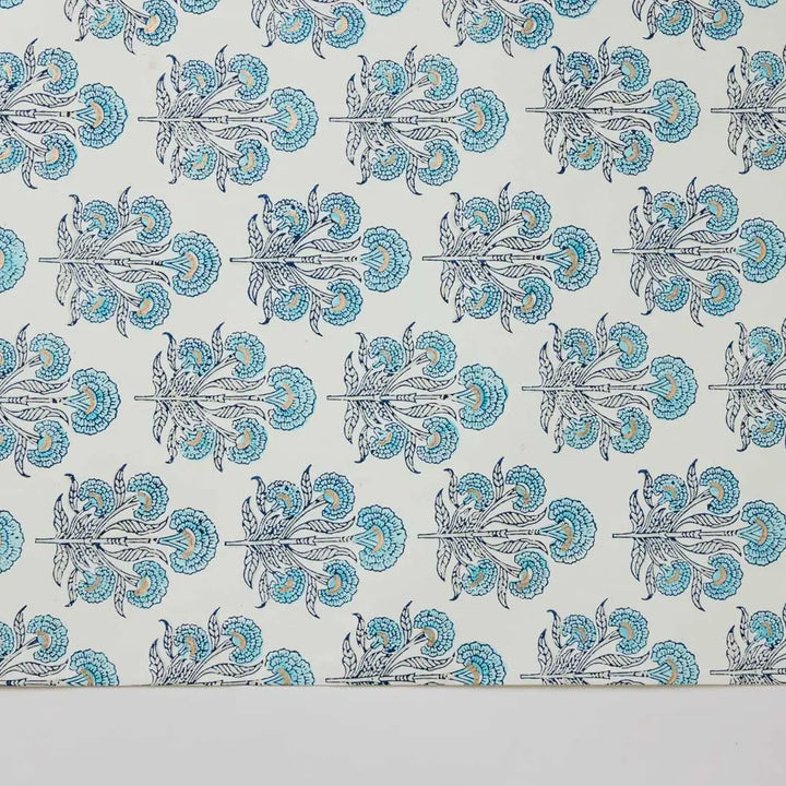 Hand Block Printed Gift Wrap Sheets - Aurora Blue Opal (Roll of 3)