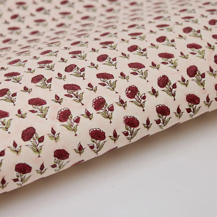 Hand Block Printed Gift Wrap Sheets - Ditsy Floral Scarlet (Roll)