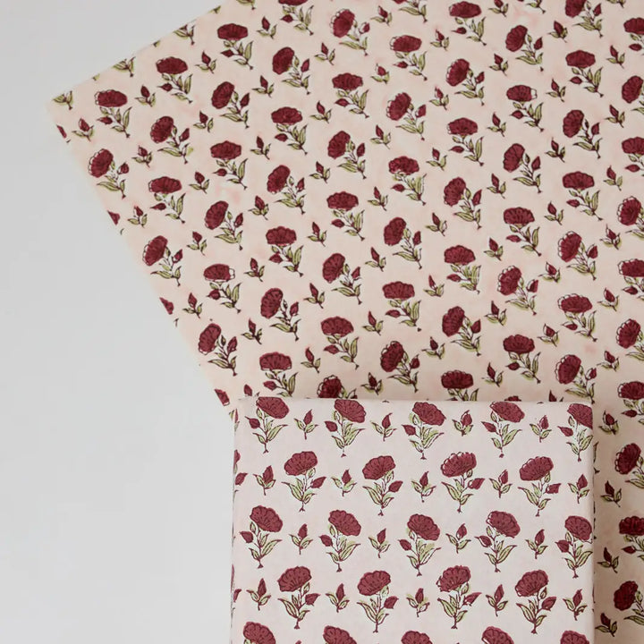 Hand Block Printed Gift Wrap Sheets - Ditsy Floral Scarlet (Roll)