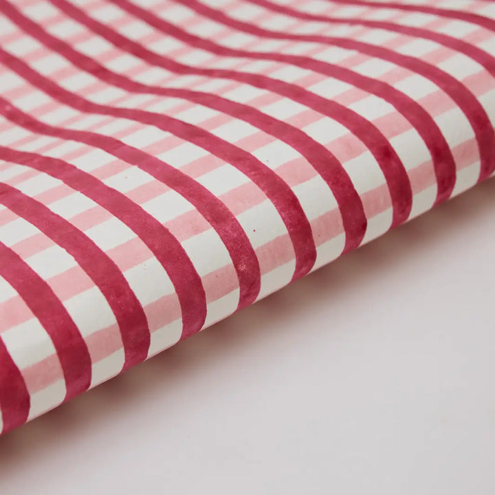 Block Printed Wrapping Paper Sheets - Gingham Christmas Pudding (Roll)