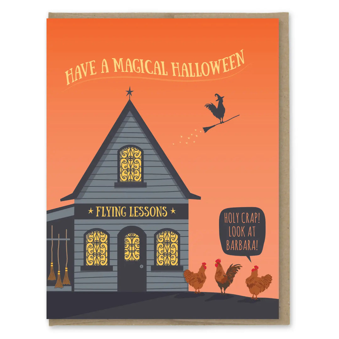Chicken Flying Lessons Halloween Card