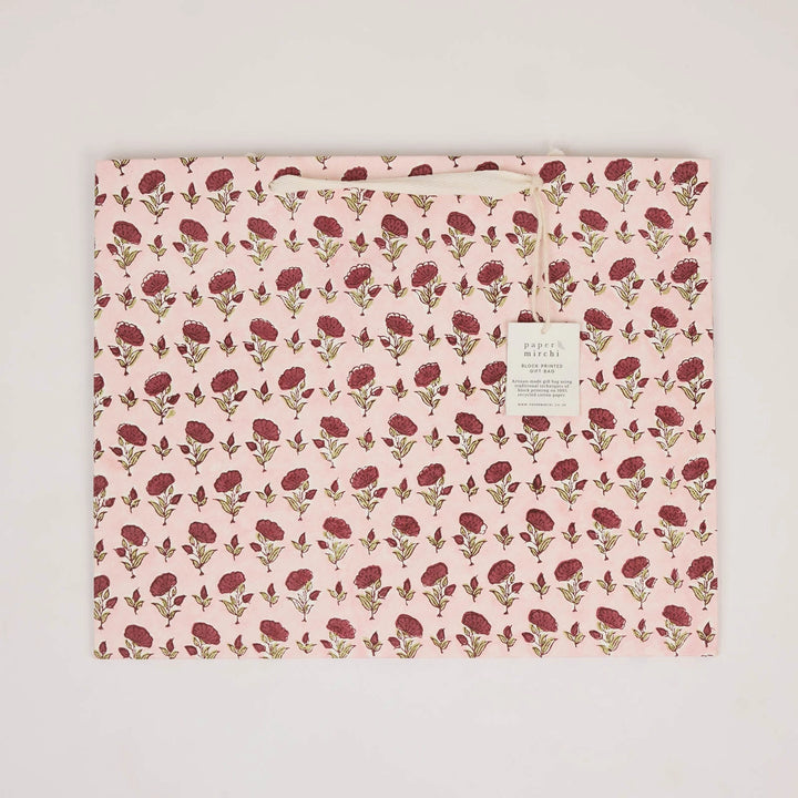 Hand Block Printed Gift Bags - Ditsy Floral Scarlet