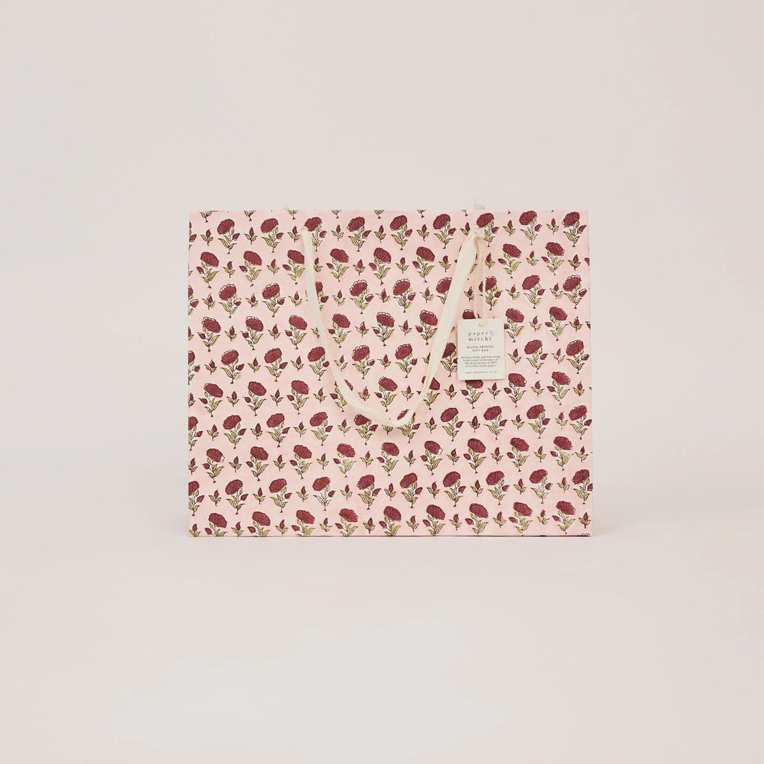 Hand Block Printed Gift Bags - Ditsy Floral Scarlet