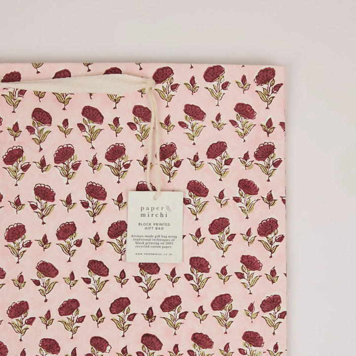 Hand Block Printed Gift Bags - Ditsy Floral Scarlet