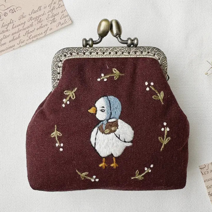 Duck Embroidered Navy Blue Coin Purse