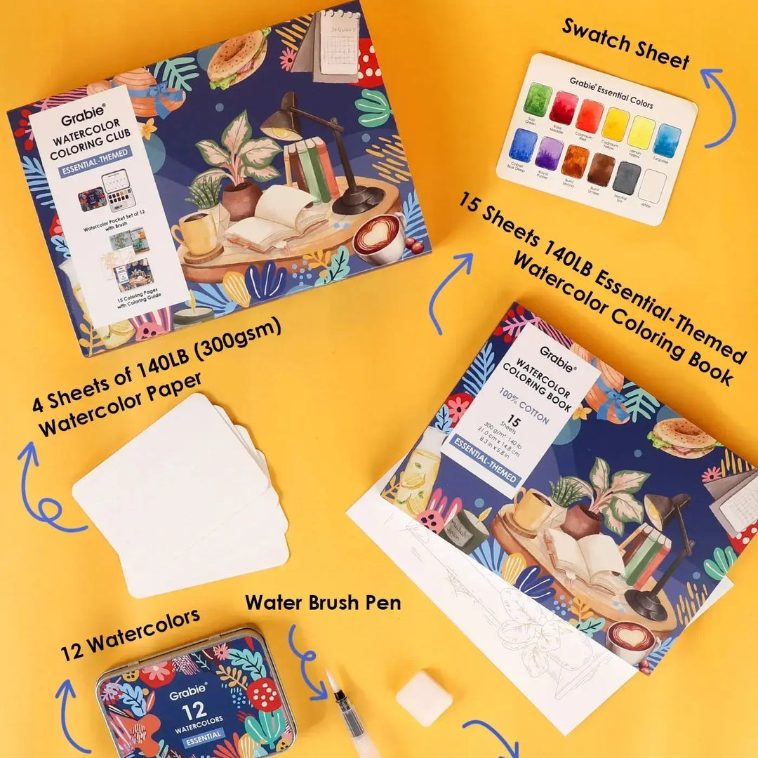 Watercolor Coloring Club Box - Essential-Themed