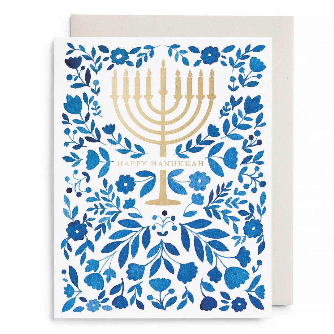 Floral Menorah Hanukkah Greeting Card