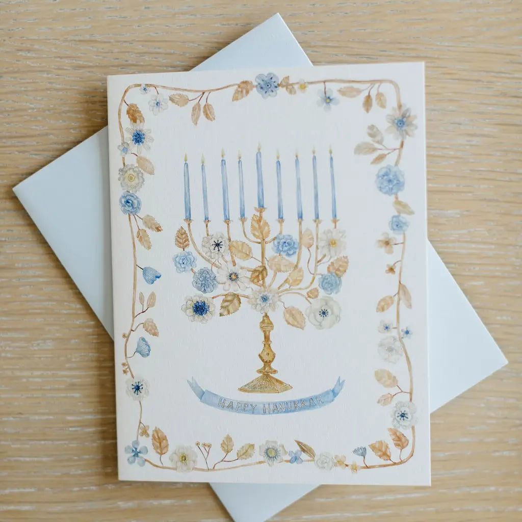 Flower Menorah Hanukkah Card
