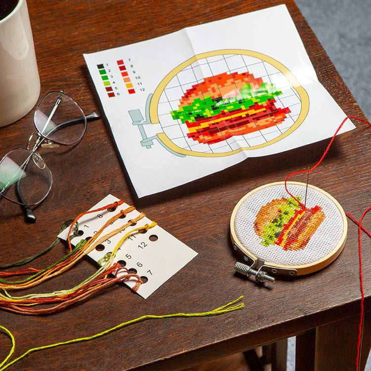 Mini Cross Stitch Embroidery Kit - Burger