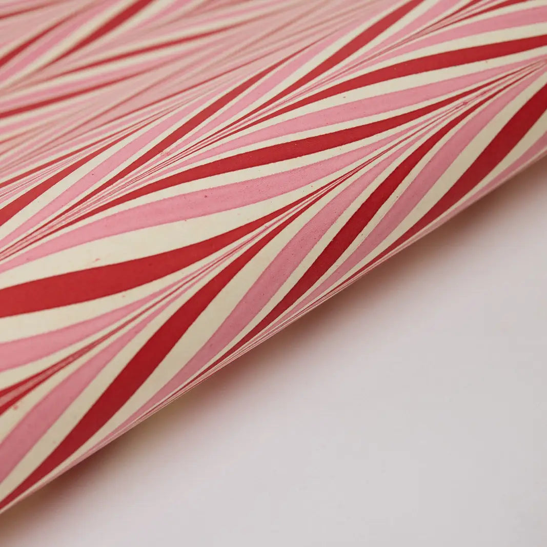 Hand Marbled Gift Wrap Sheets - Candy Stripes Berry Tinsel (Roll)