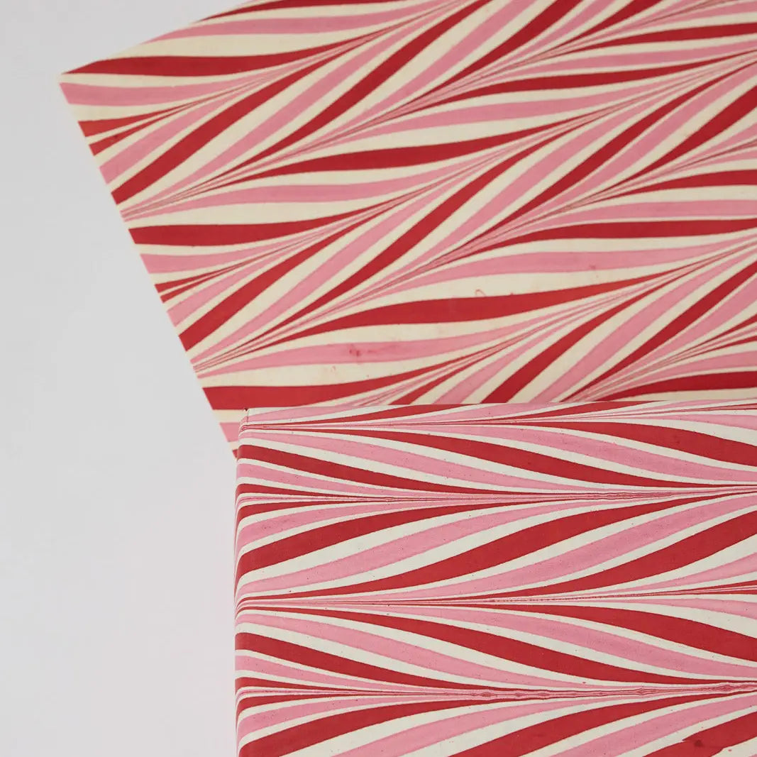Hand Marbled Gift Wrap Sheets - Candy Stripes Berry Tinsel (Roll)