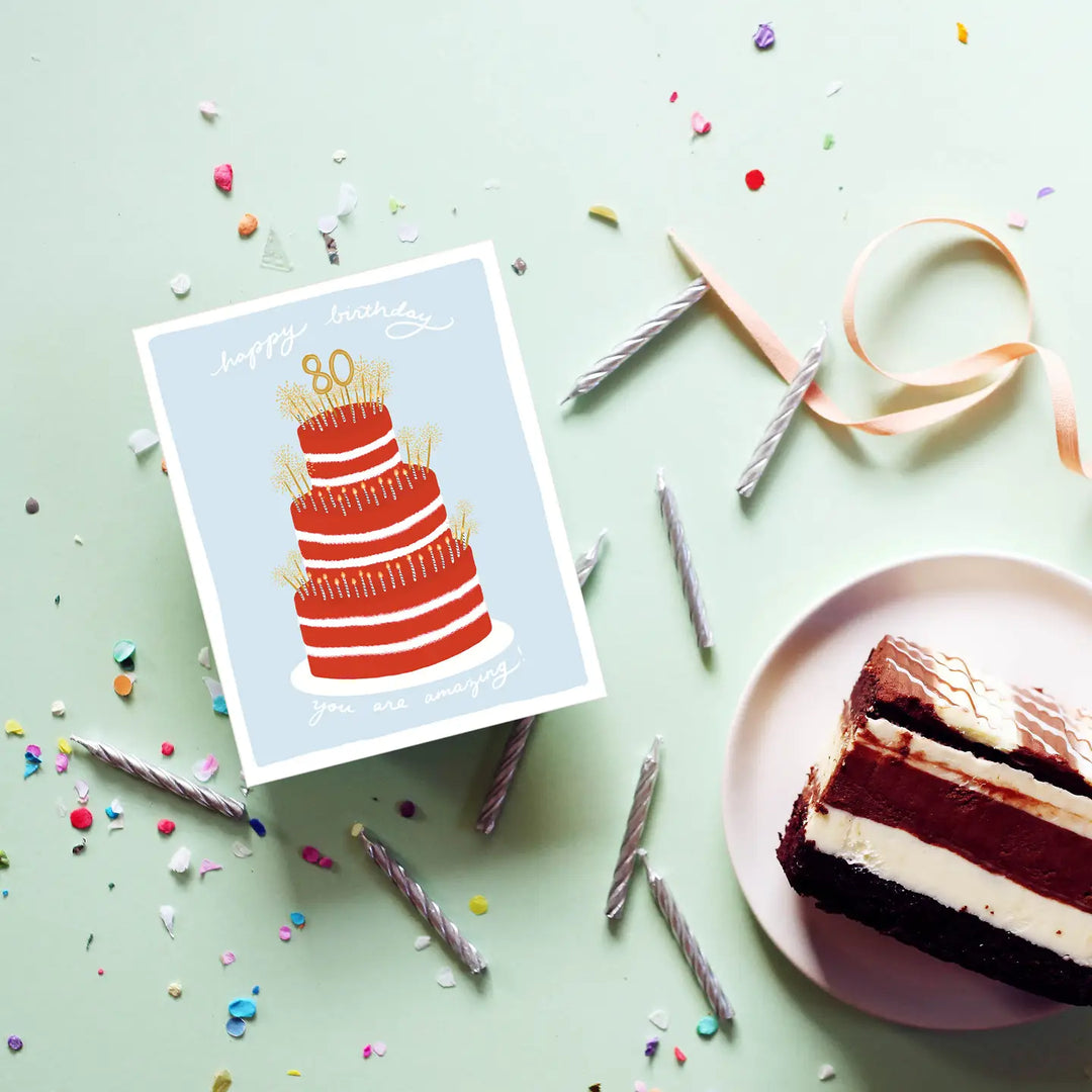80th Birthday Cake Card
