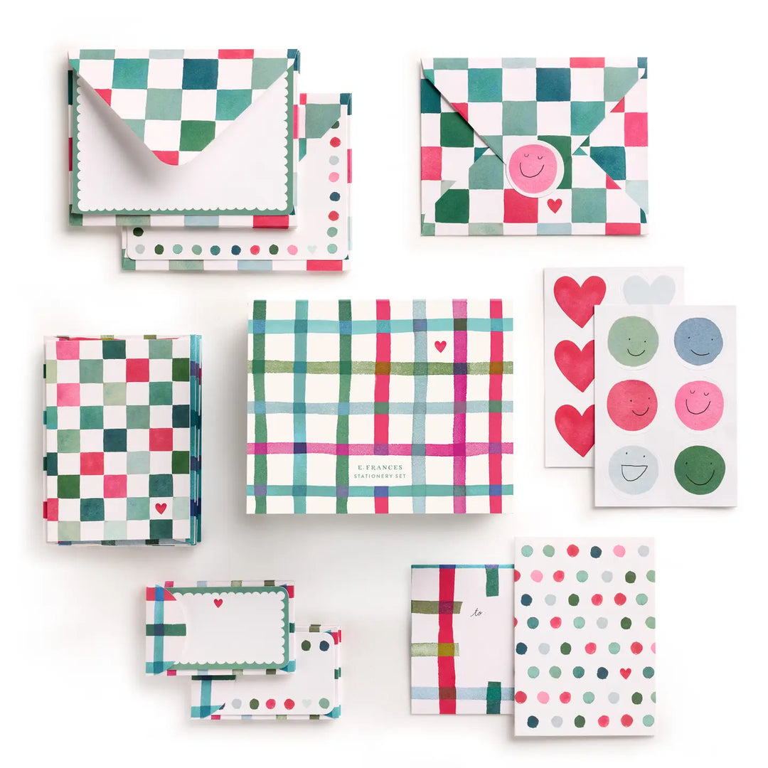 Happy Plaid Stationery Gift Box Set, 24 Pieces
