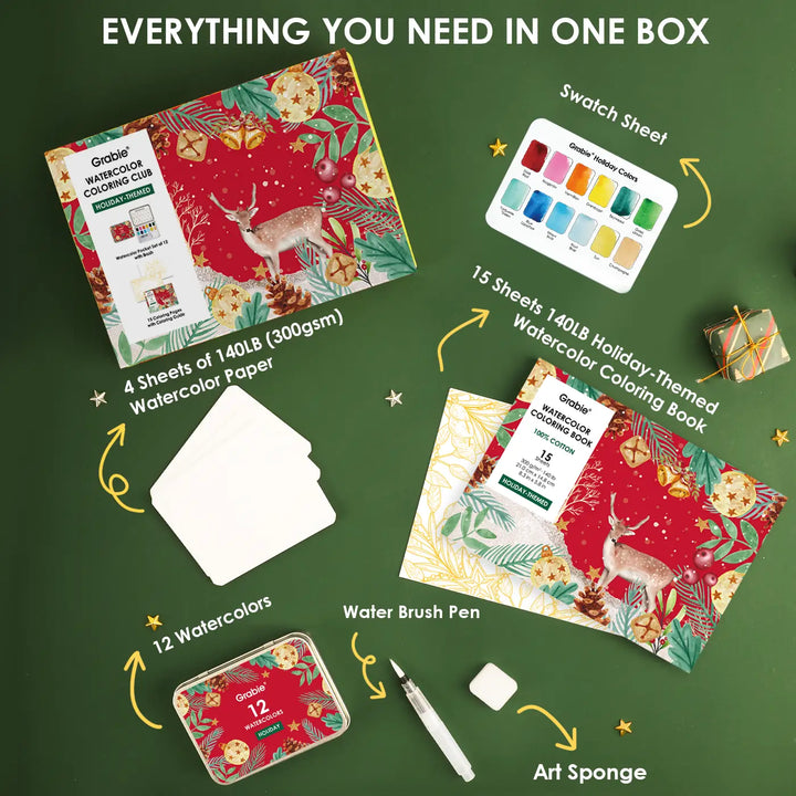 Watercolor Coloring Club Box - Holiday-Themed