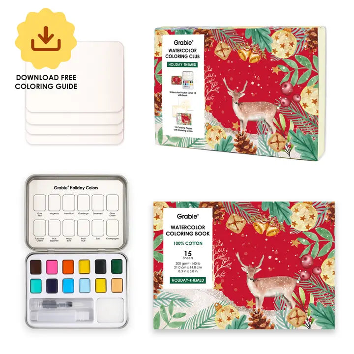 Watercolor Coloring Club Box - Holiday-Themed