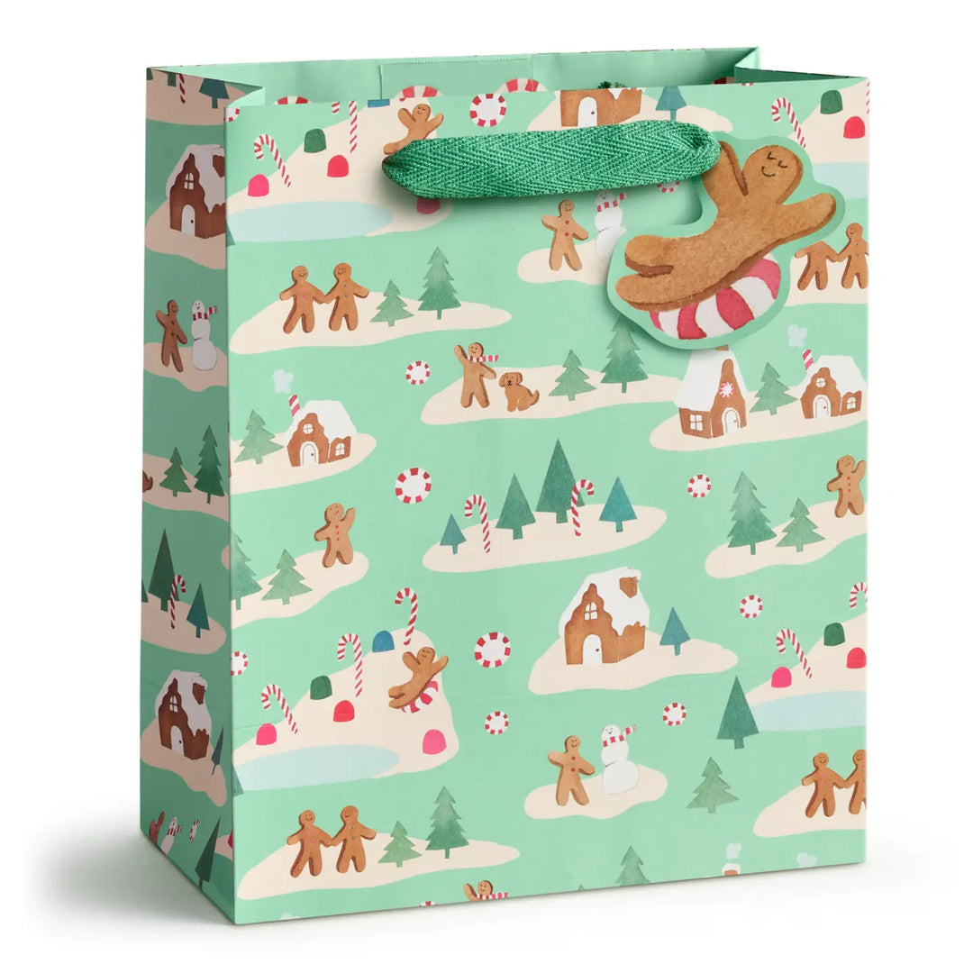 Mint Gingerbread Village Medium Gift Bag