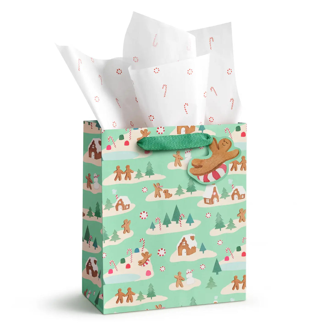Mint Gingerbread Village Medium Gift Bag