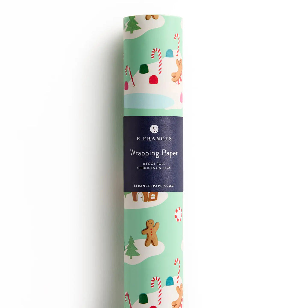 Mint Gingerbread Village Roll of Gift Wrap