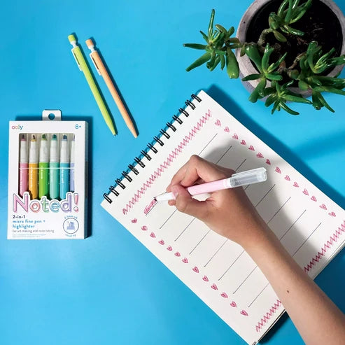 Noted!: 2-in-1 Micro Fine Tip Pen + Highlighter (Set of 6)