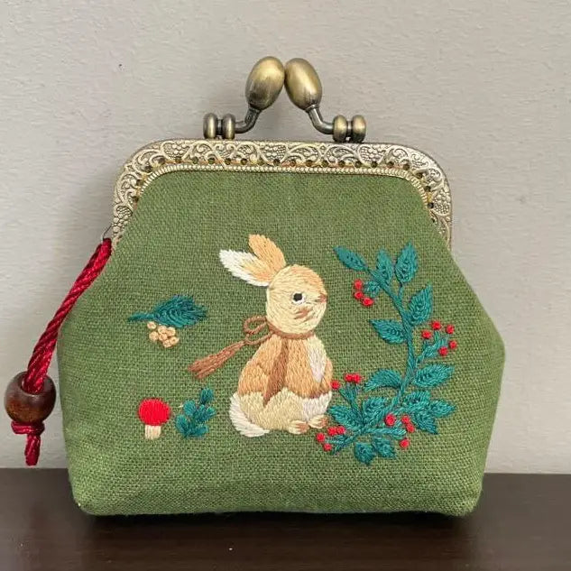 Rabbit Embroidered Green Coin Purse
