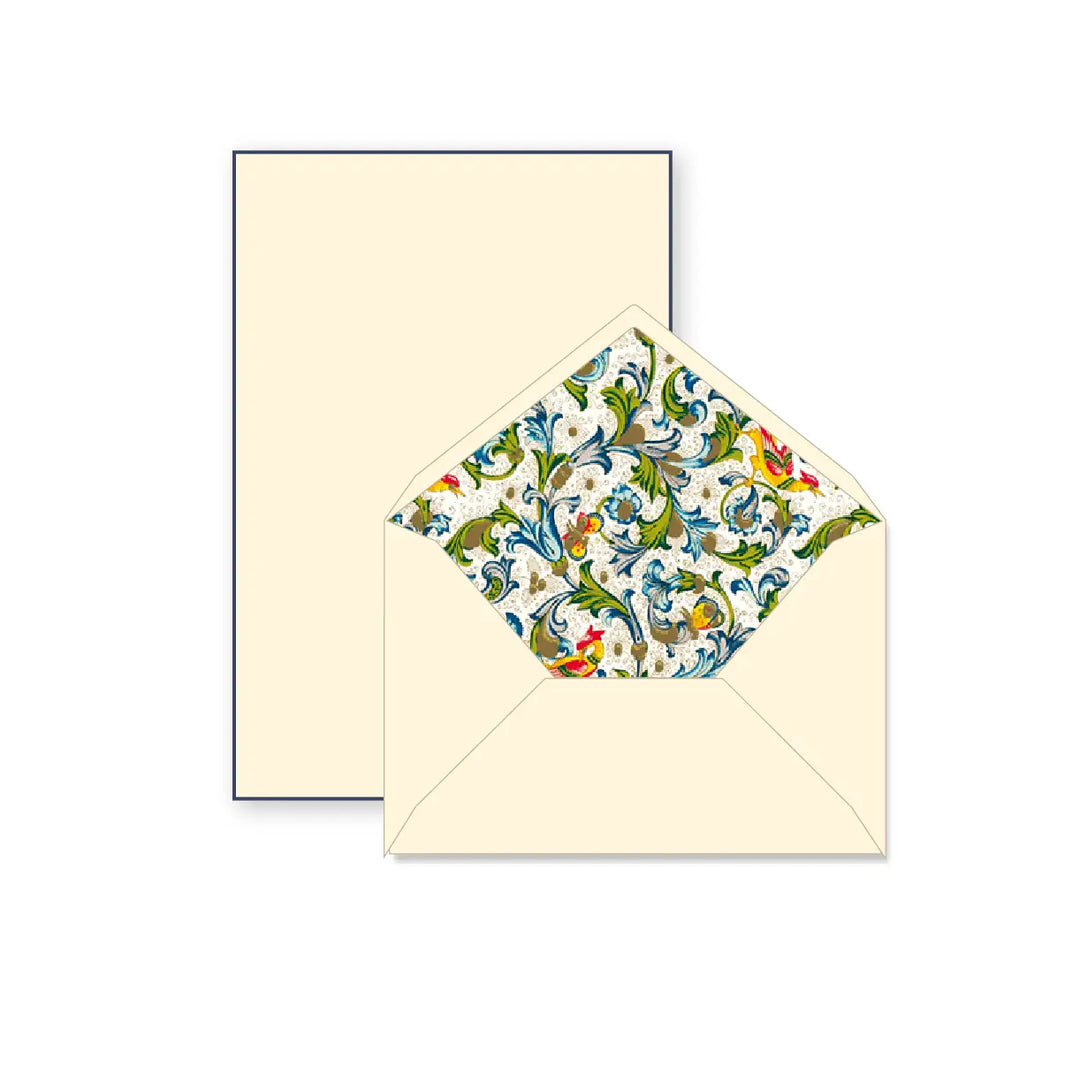 Rossi 1931 100% Cotton Bordered Writing Sheets Letter Set (Birds Florentine)