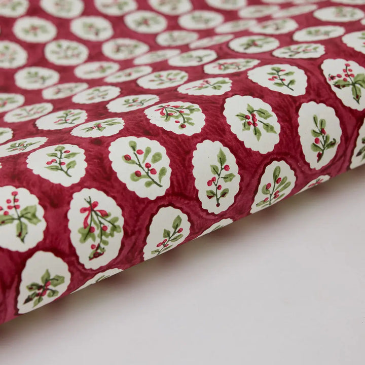 Block Printed Wrapping Paper Sheets - Scallop Tiles Christmas Pudding (Roll)