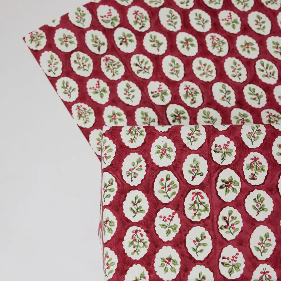Block Printed Wrapping Paper Sheets - Scallop Tiles Christmas Pudding (Roll)