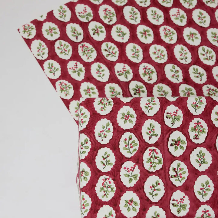 Block Printed Wrapping Paper Sheets - Scallop Tiles Christmas Pudding (Roll)