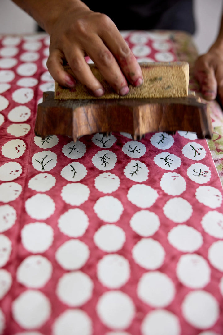 Block Printed Wrapping Paper Sheets - Scallop Tiles Christmas Pudding (Roll)