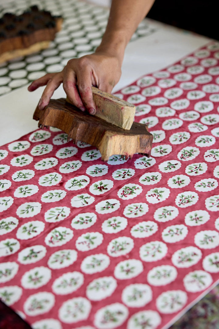 Block Printed Wrapping Paper Sheets - Scallop Tiles Christmas Pudding (Roll)