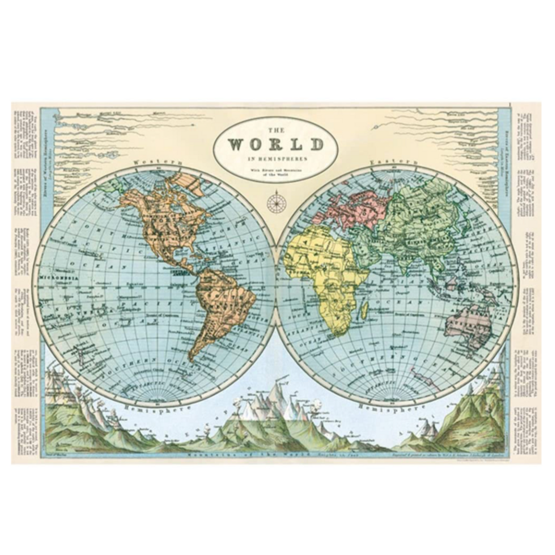 Cavallini Flat Wrap - Hemispheres Map 2