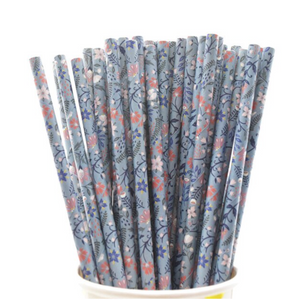 Paper Straws - Blue Floral