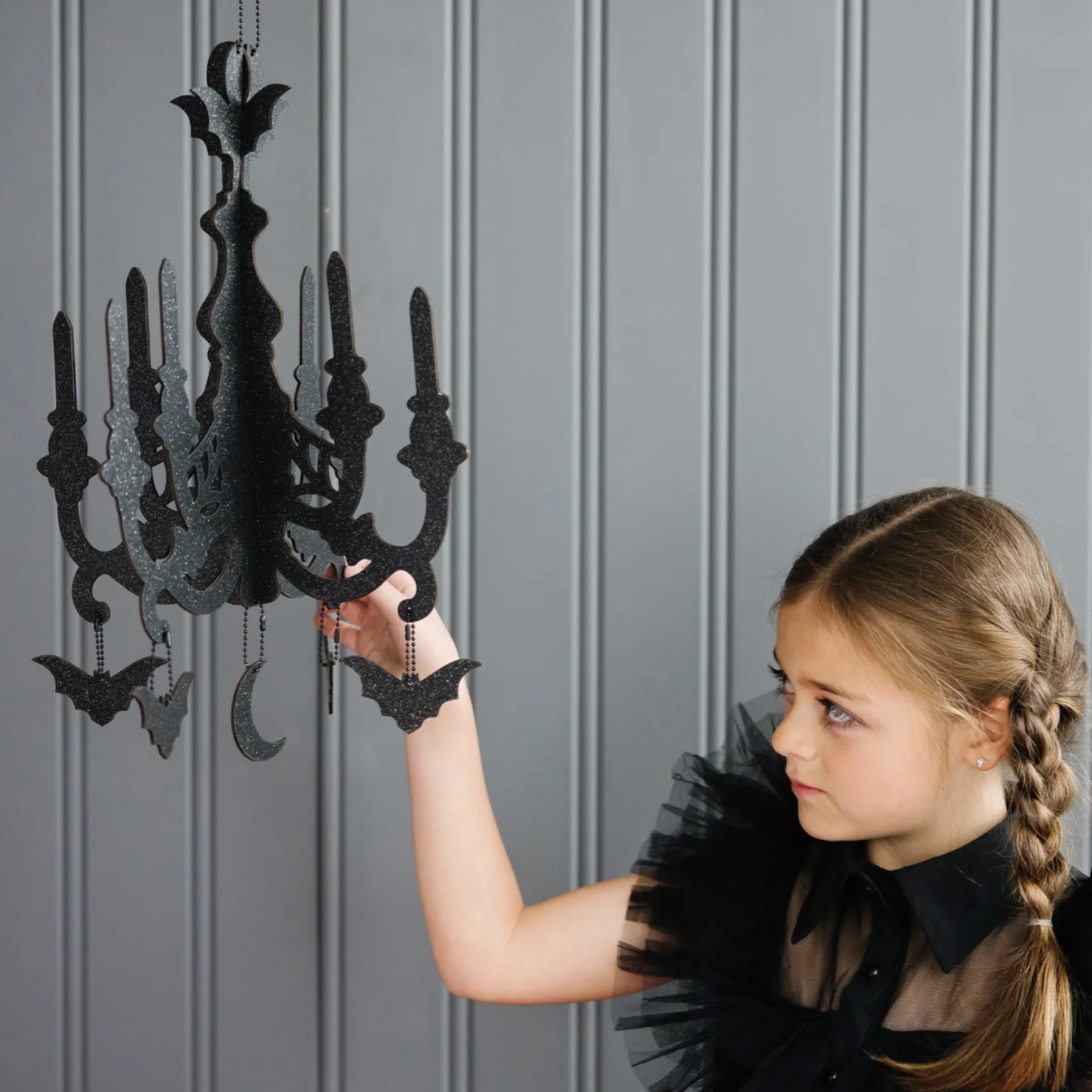 PRE-ORDER: Mystical Black Glittered Hanging Chandelier