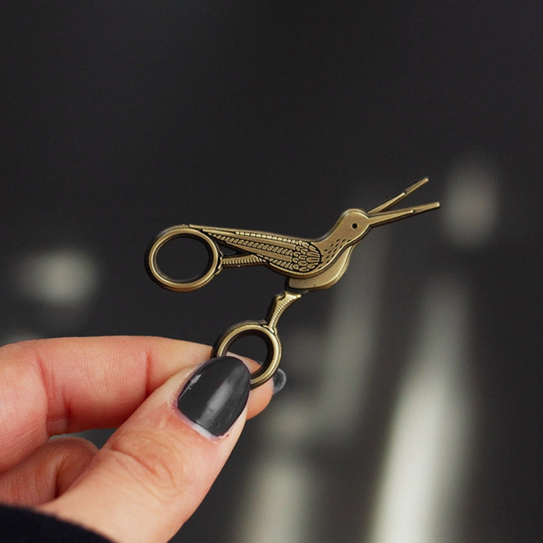 Embroidery Crane Interactive Scissors Enamel Pin