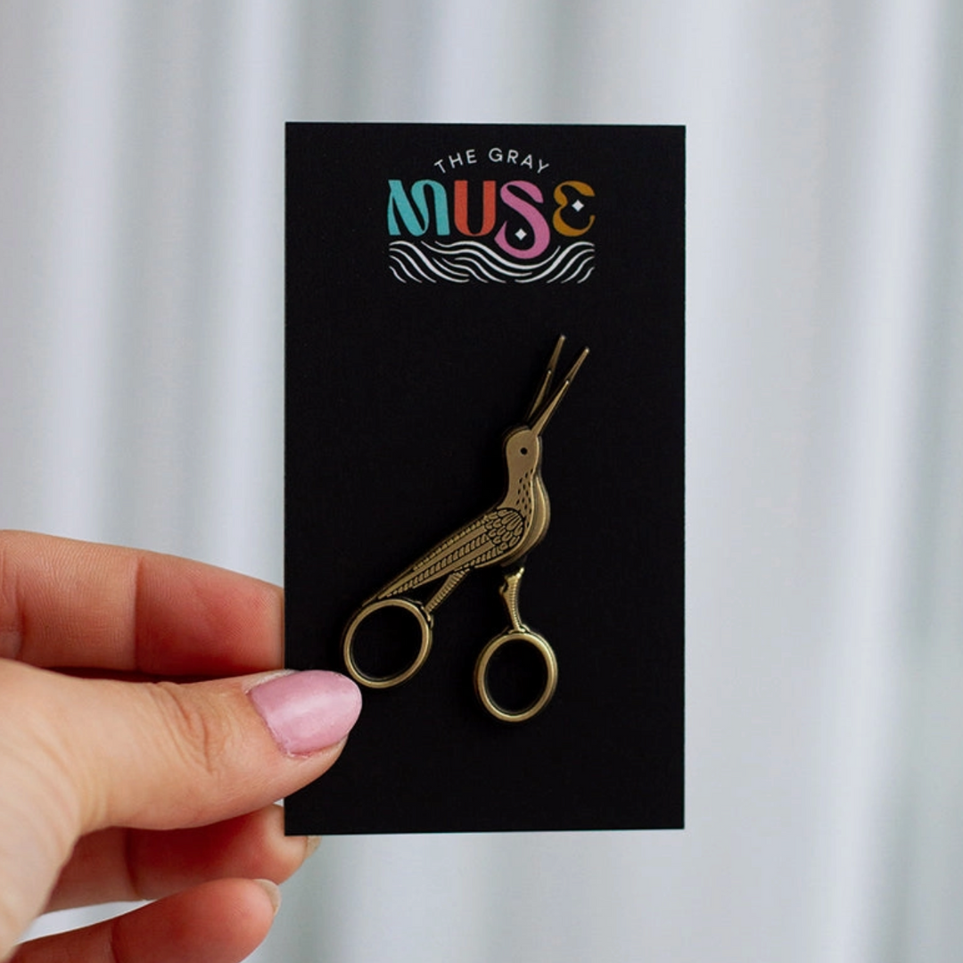 Embroidery Crane Interactive Scissors Enamel Pin