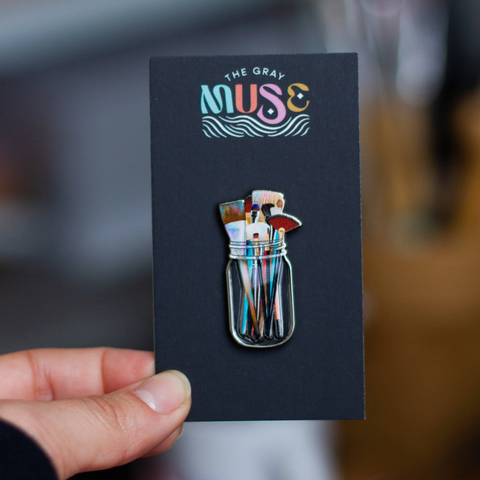 Paint Brushes in Clear Jar Enamel Pin