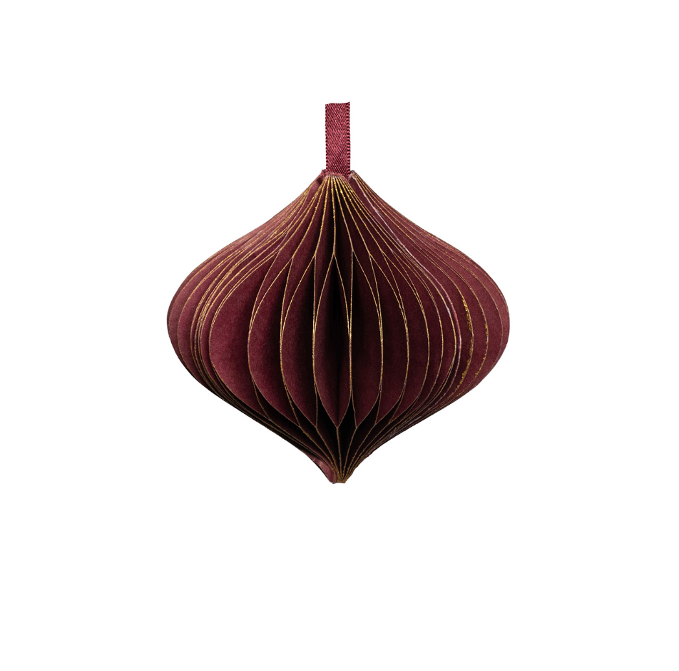 Teardrop-Shaped Bordeaux and Gold Paper Ornament