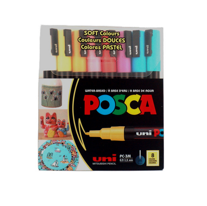 POSCA Water-Based Paint Markers - Medium Tip, Soft Colors (Set of 8)